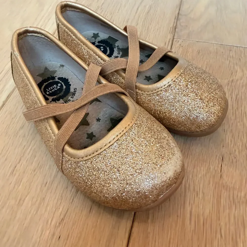 Livie & Luca Aurora Gold Sparkle Glitter Ballet Flats Toddler Size 7
